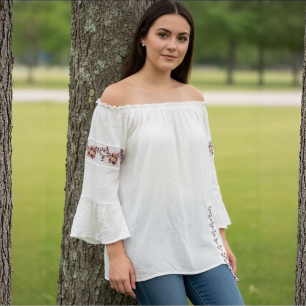Surf Gypsy Gauzy Floral Embroidered Top Size Small - Picture 4 of 16
